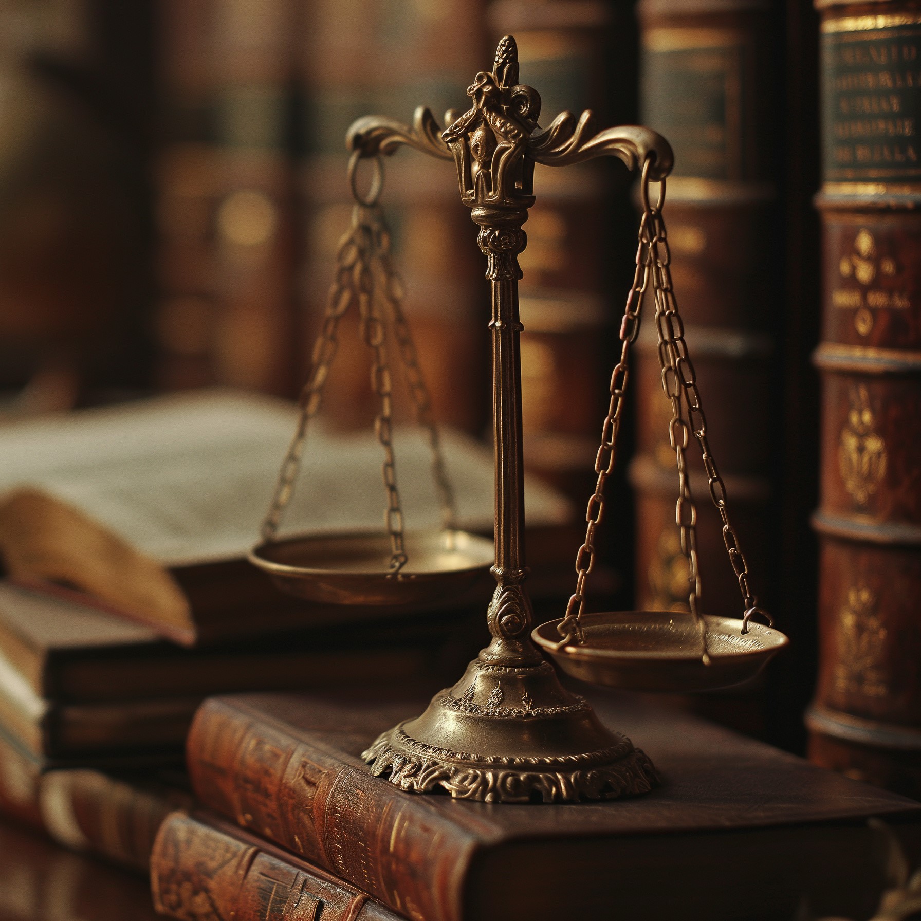 A balance scale on a stack of books.